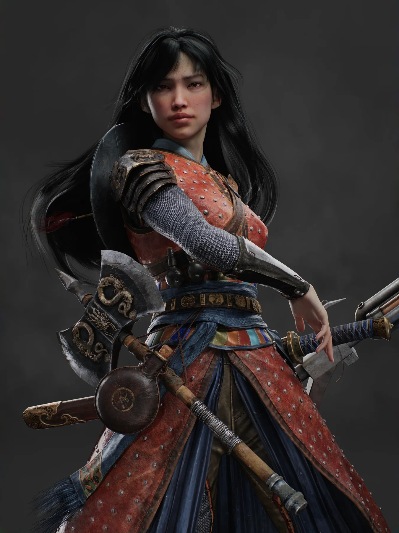 Dragon Warrior Ming Dynasty Gunner real-time character render by Anastasia Kukosh