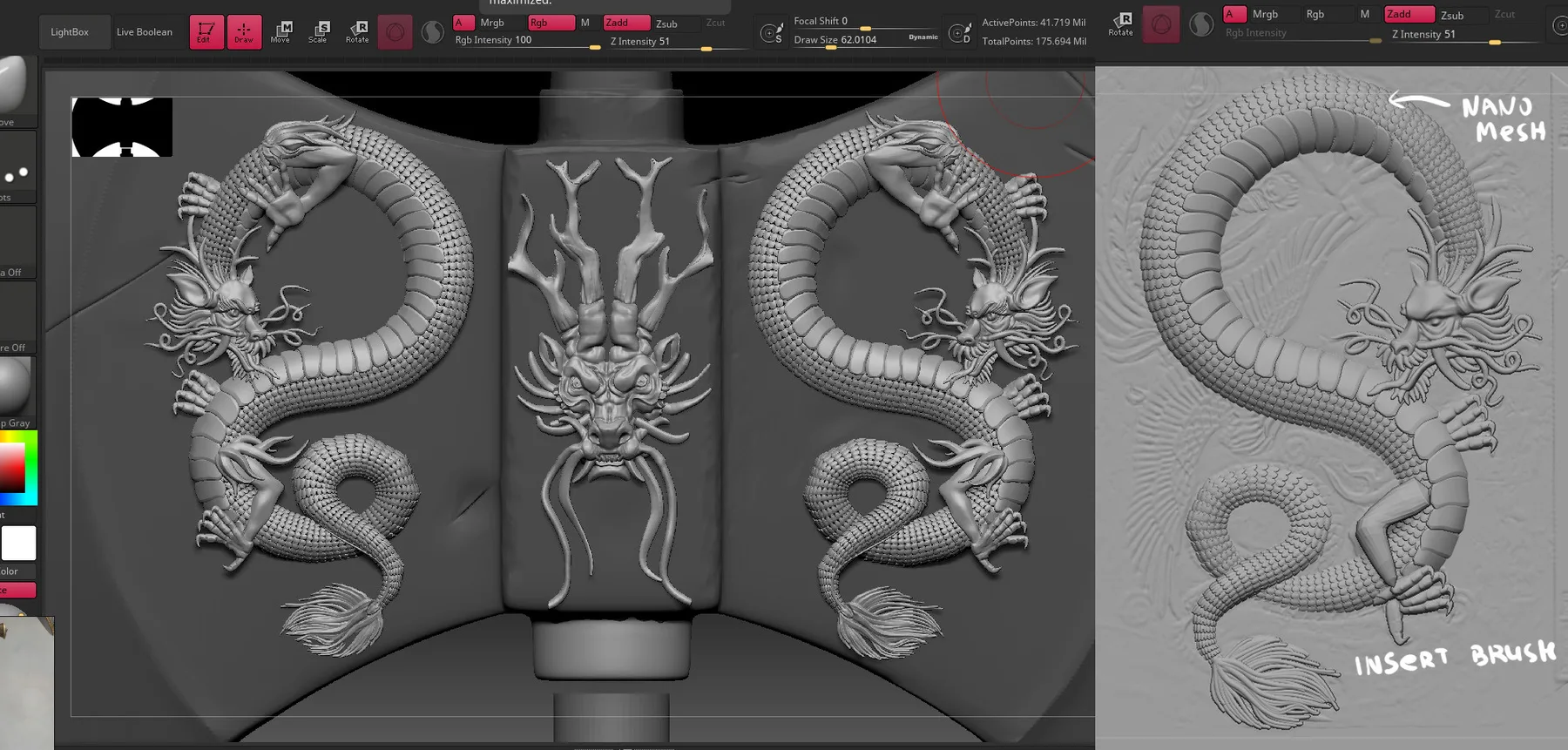 Axe sculpting process image from the Dragon Warrior project