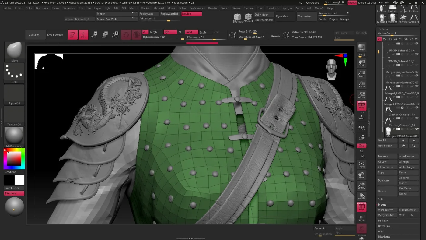 Dragon Warrior leather sculpting process sheet showing ZBrush surface detail