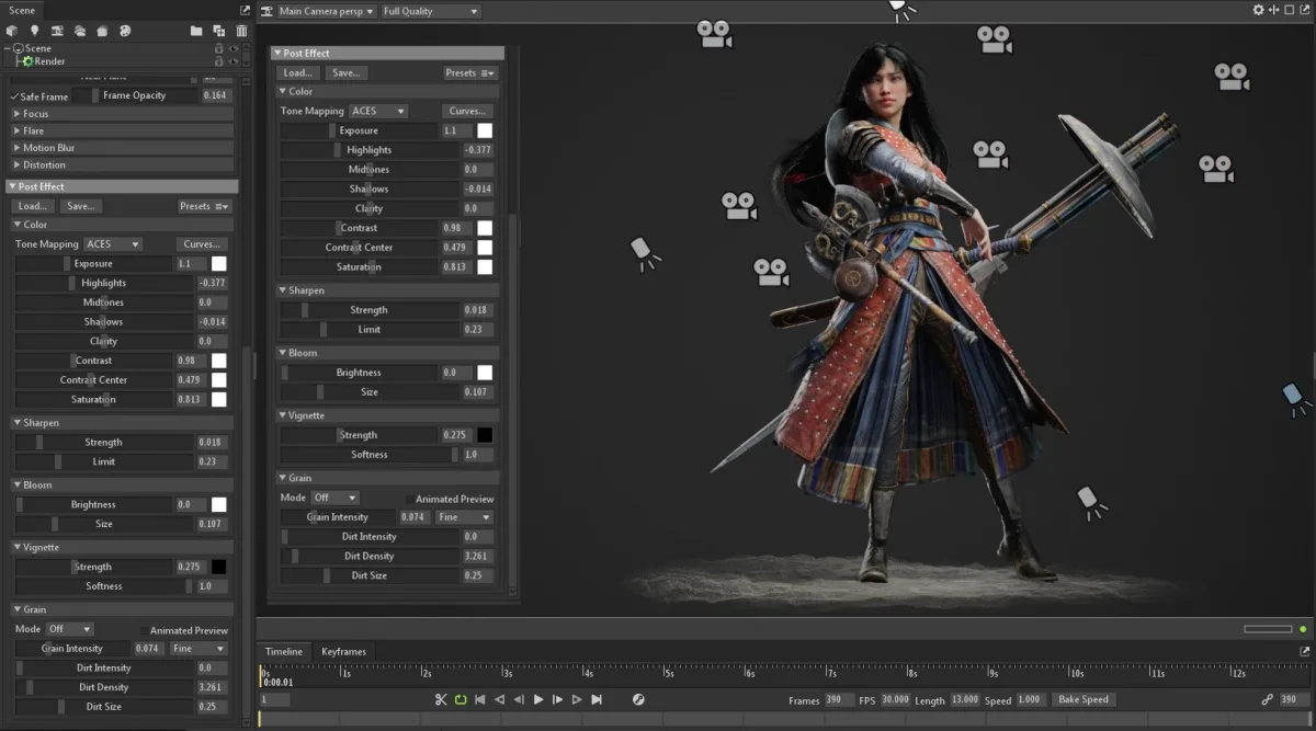 Dragon Warrior render settings and presentation process sheet