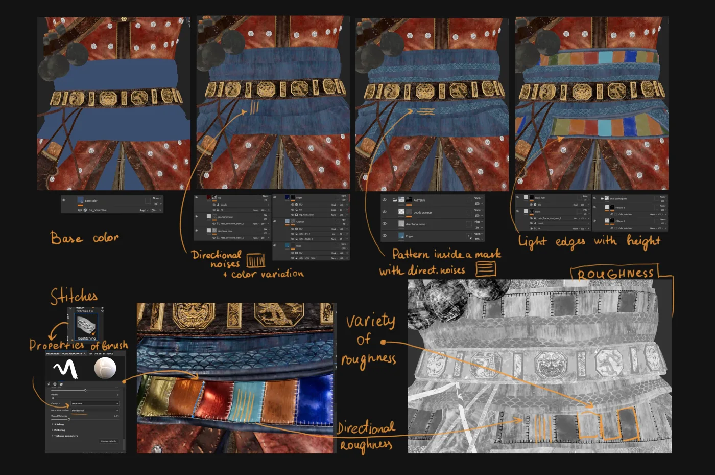 Dragon Warrior silk texture breakdown showing fabric colour and surface variation