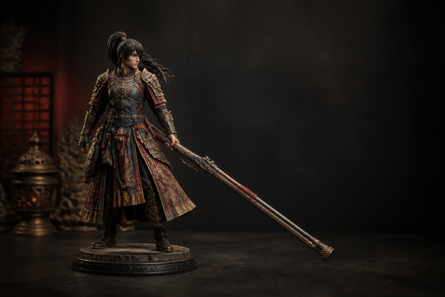 Conceptual placeholder image of a premium full-colour collectible figurine on a dark studio display